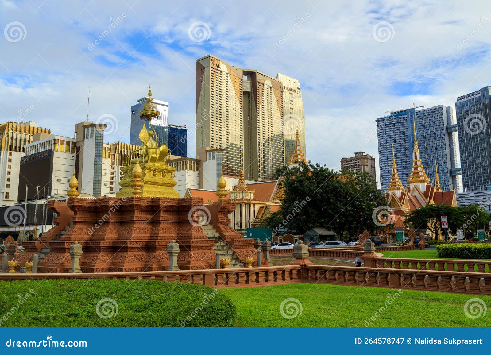 samdech choun nath statue city park skyline phnom penh cambodia