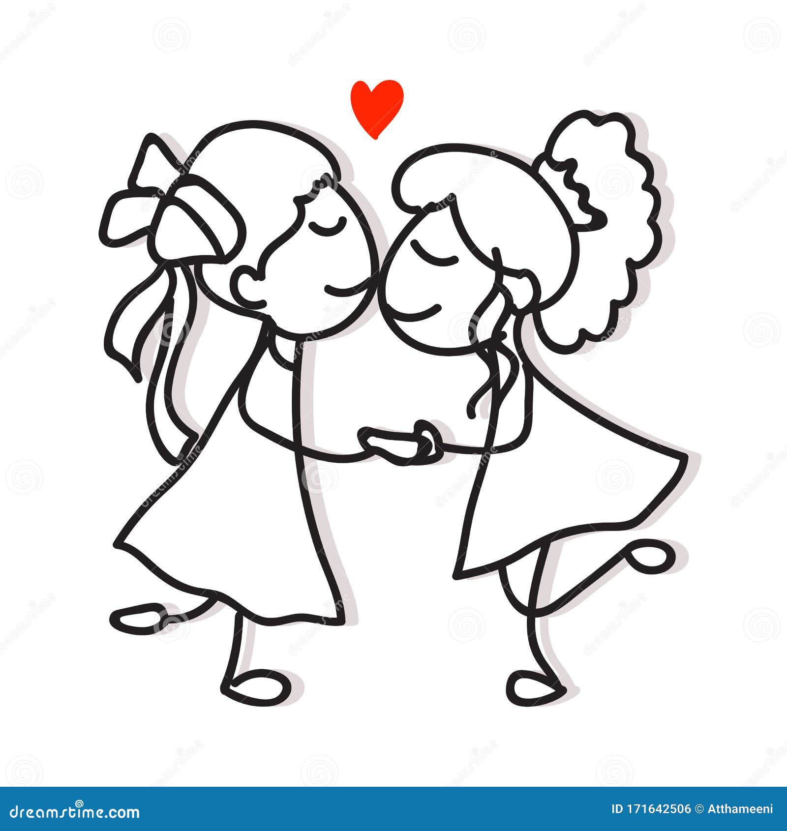 Same Sex Couple Lgbt Love Two Women Kiss And Holding Hand Hand Drawing