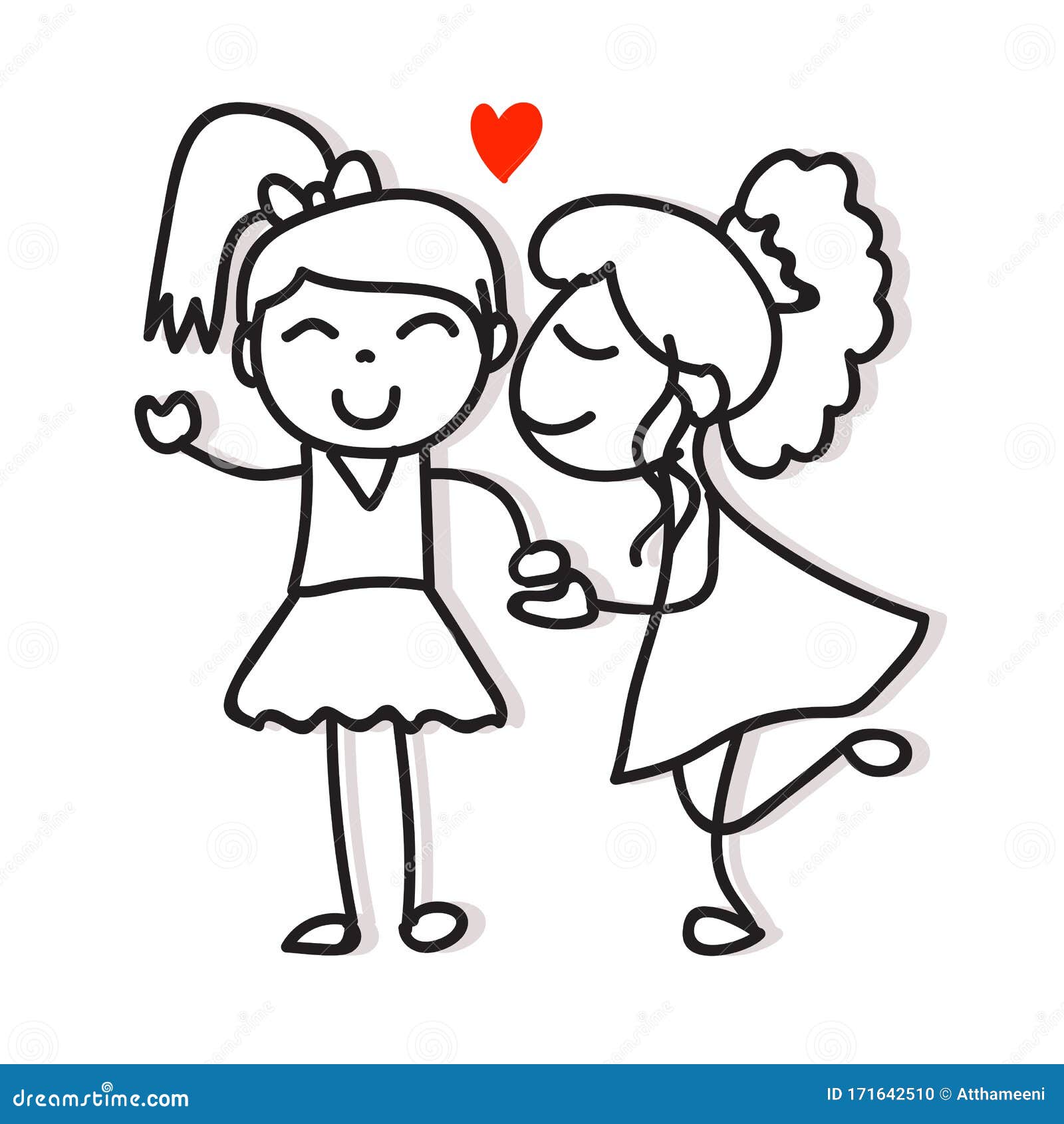 Same Sex Couple Lgbt Love Two Women Kiss And Holding Hand Hand Drawing 