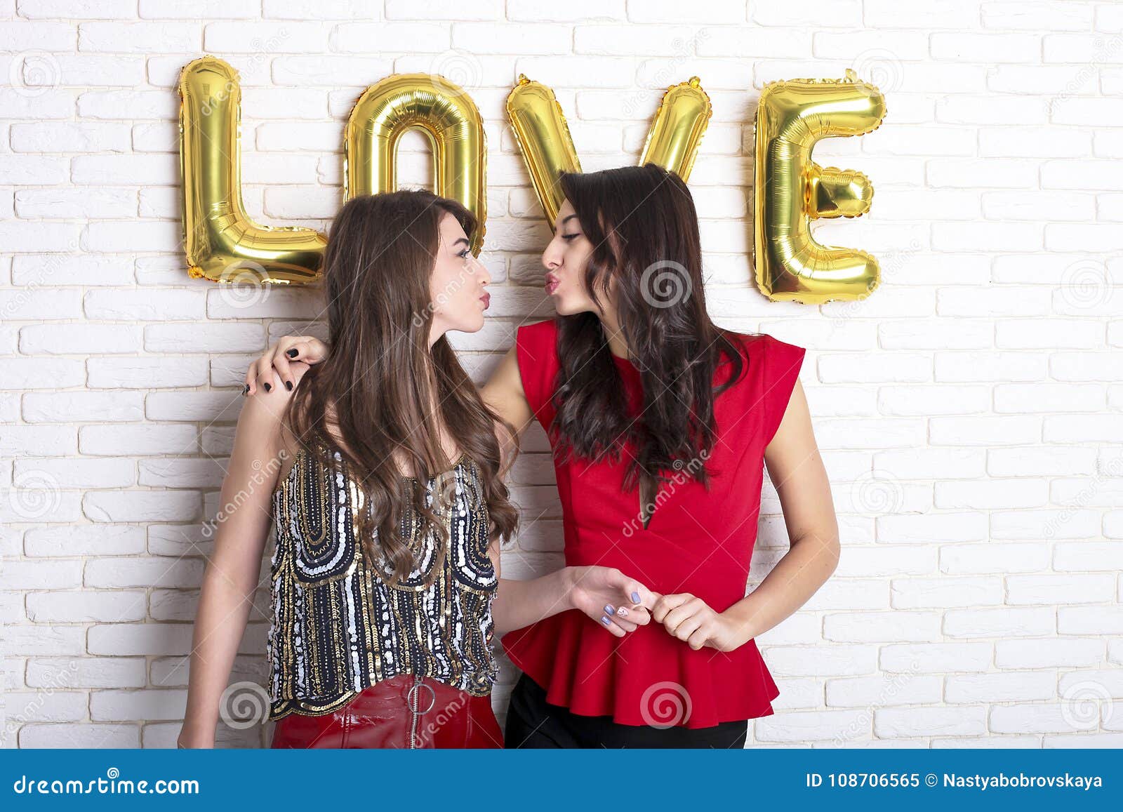 Same Sex Love Concept. Two Beautiful Females Women Girls from Lgbt  Community with Long Gorgeous Hair on February 14th Happy Valent Stock Image  - Image of attractive, february: 108706565