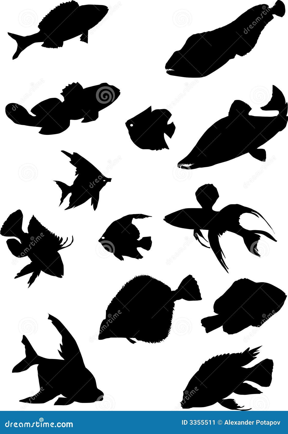 Samlingsfisksilhouettes. Den isolerade bakgrundssamlingsfisken silhouettes white