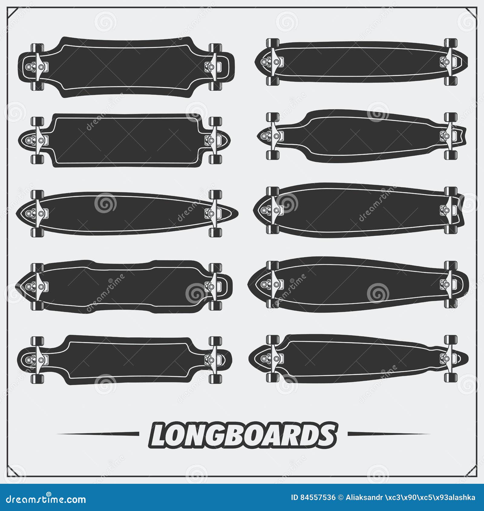 Sammlung longboard Arten vektor abbildung. Illustration von mode - 84557536