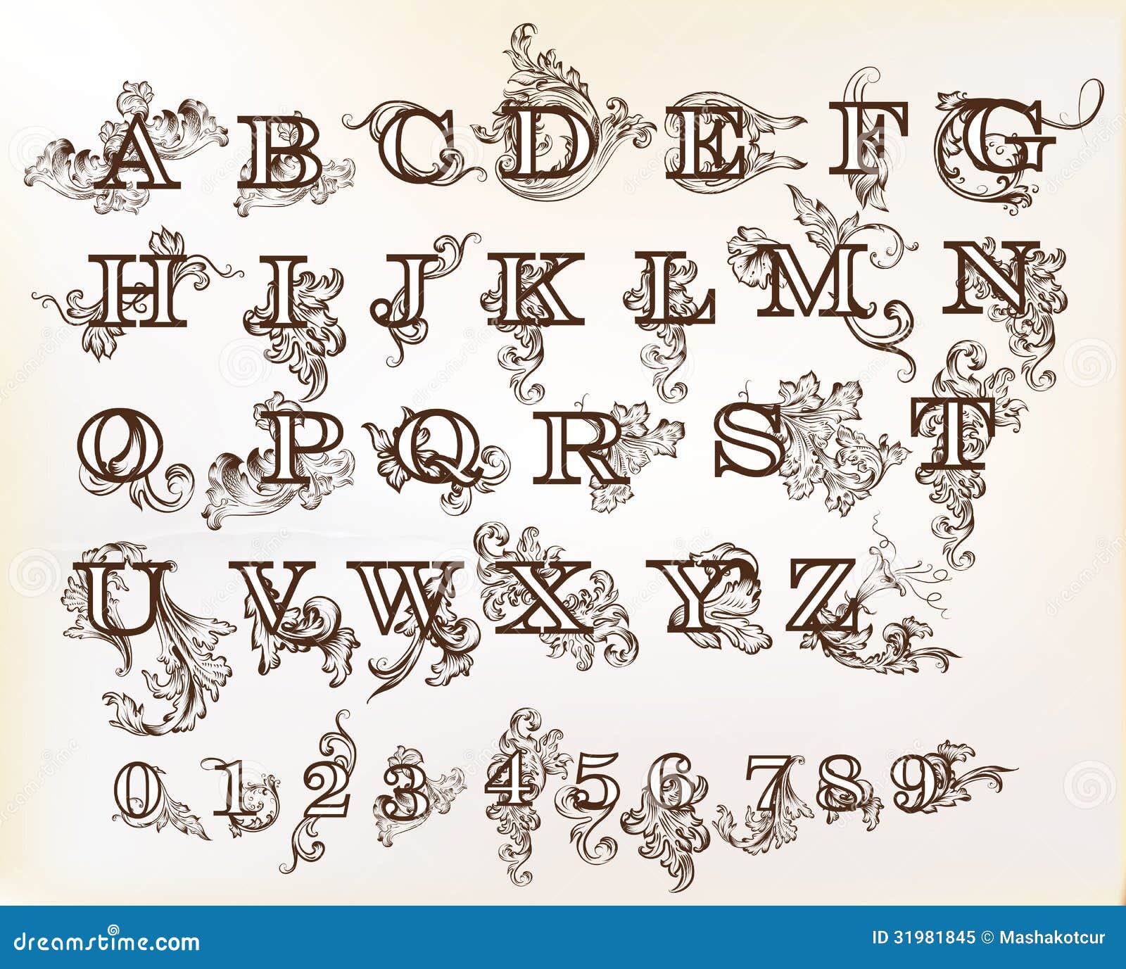 Sammlung Vektor Englisch ABC in Der Weinleseart Mit Strudeln Vektor