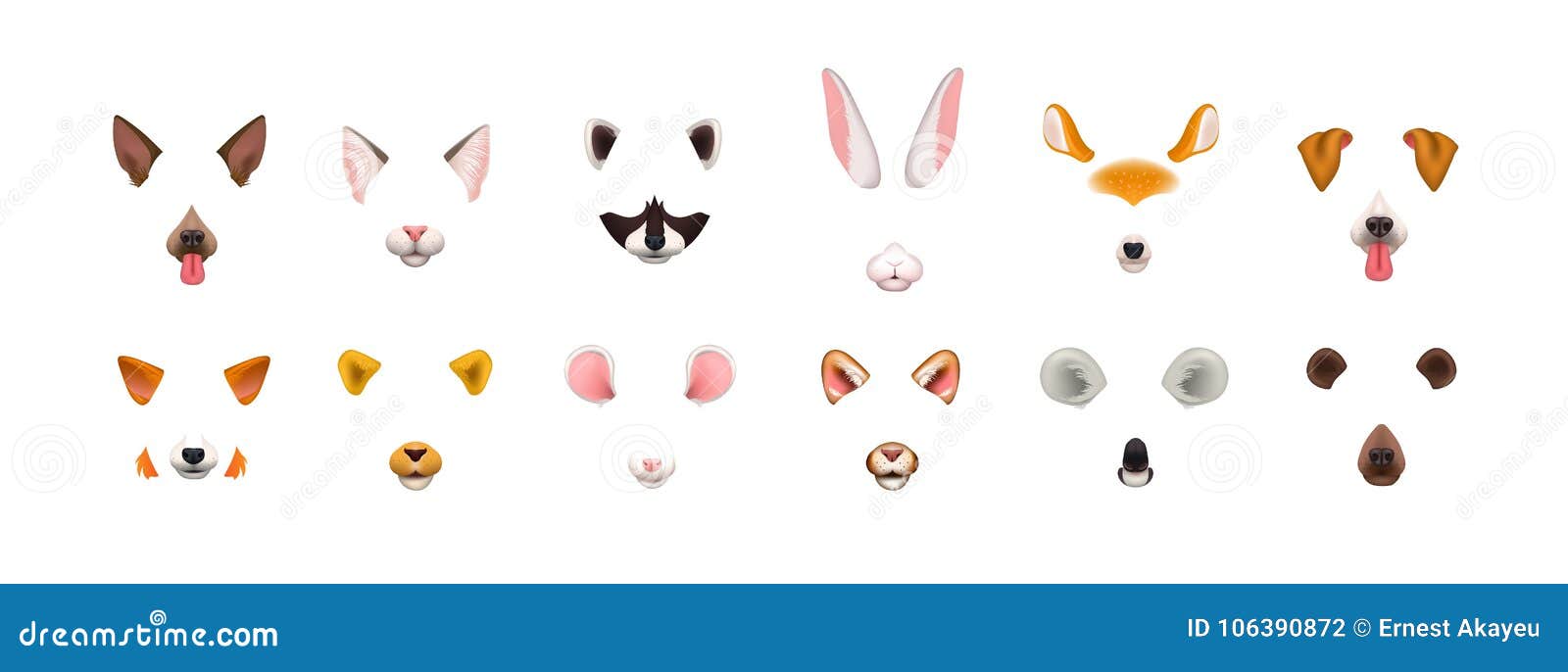 Sammlung Videochatanwendungseffekte Bündel Nette Und Lustige Gesichter Oder Masken Von