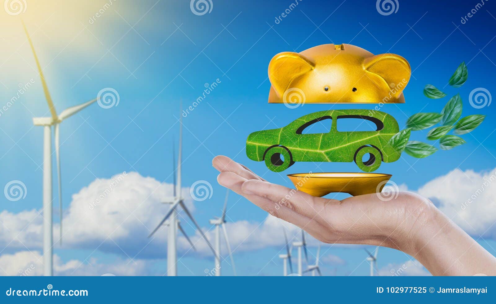 Samochód Robić Zielony Liść W Złocistym Prosiątko Banku