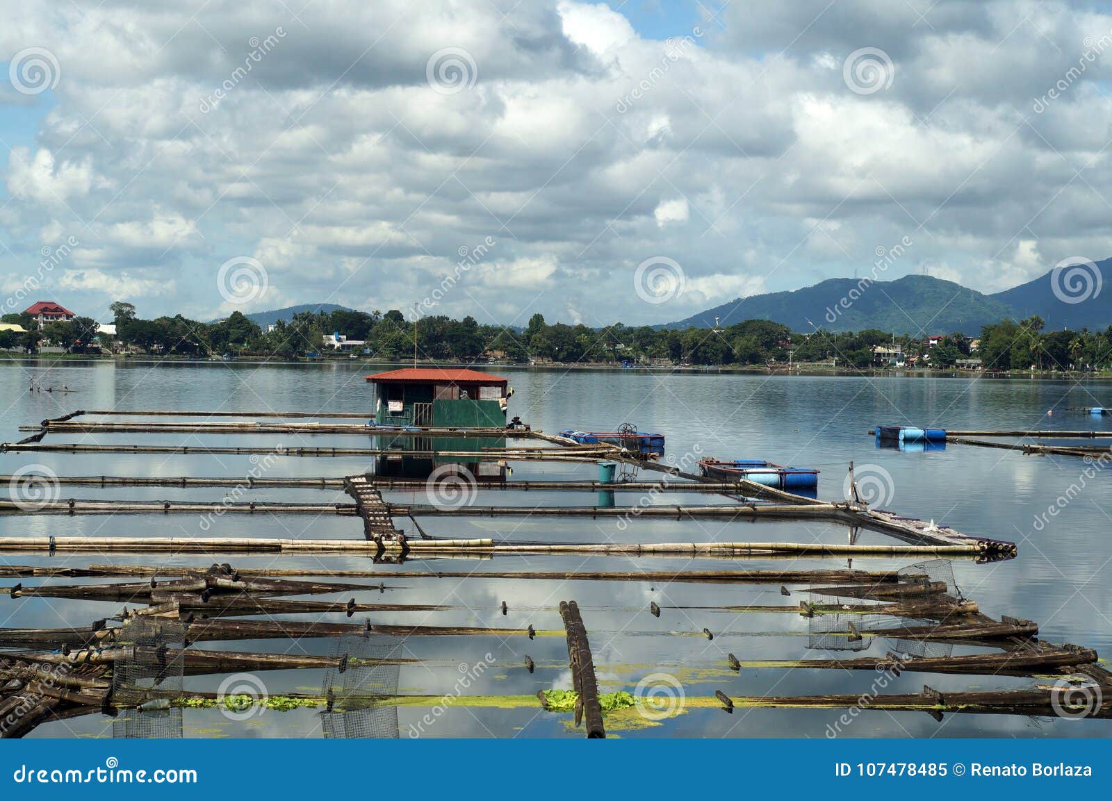 Bamboo Hut Built in the Middle of the Lake Stock Image - Image of