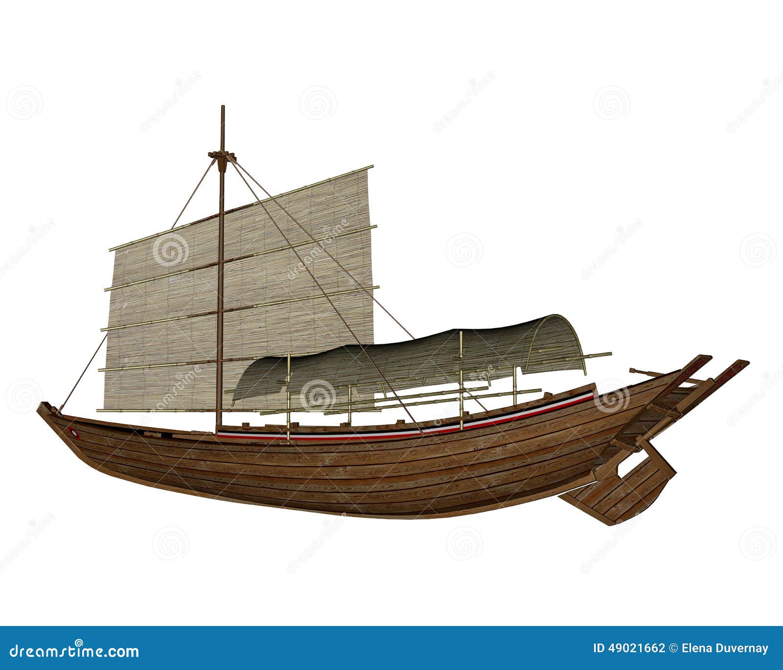 Sampan boat - 3D render stock illustration. Image of ...