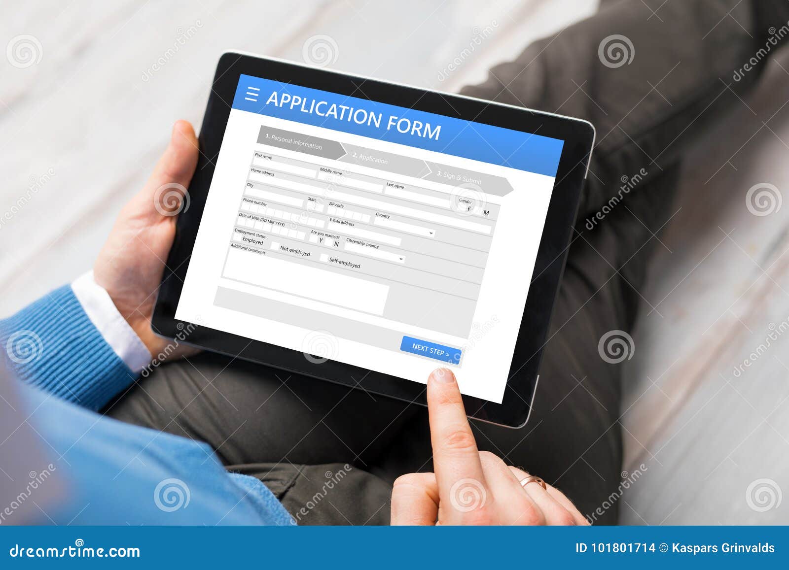 sample application form on tablet computer.