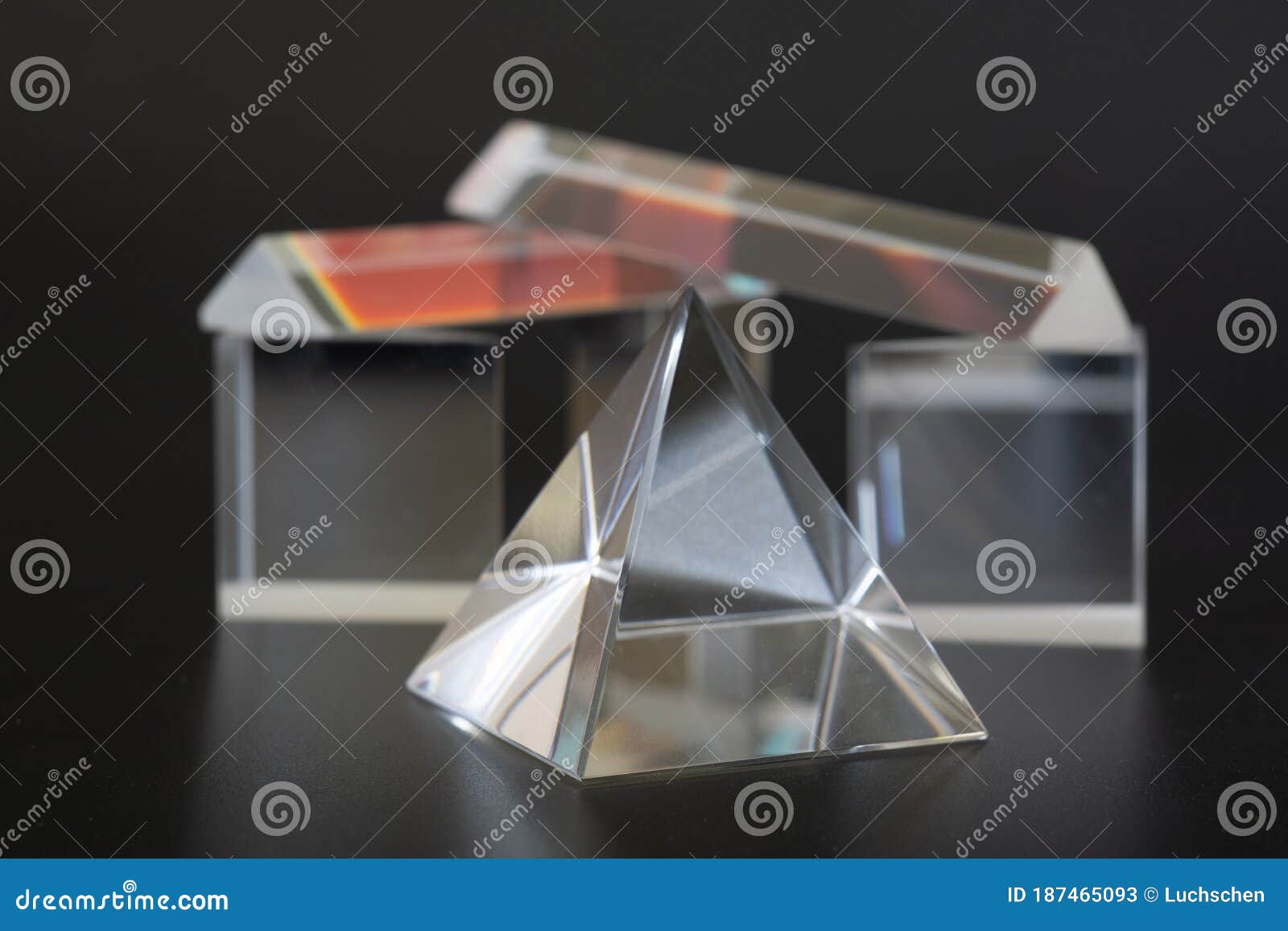Sample of Optical Glass Cube, Pyramid and Prism Stock Image Image of