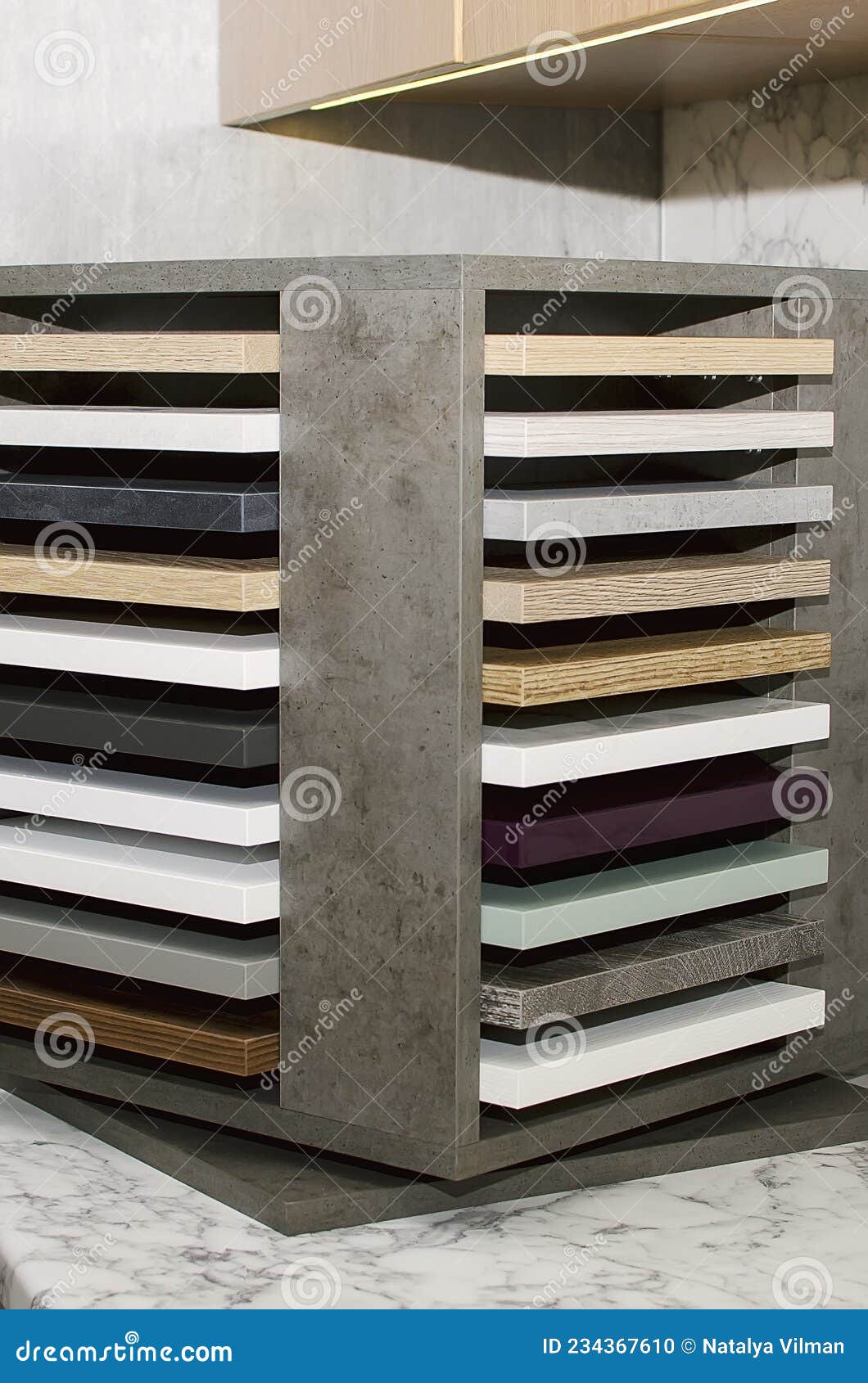 Samples of Materials for Making Furniture in a Store Stock Photo