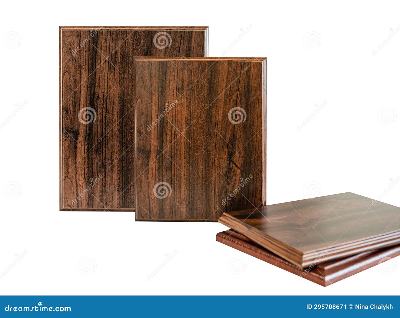 Samples of Wooden Award Plaques Isolated on White Background. Wooden Samples of Wooden Award Plaques Isolated on White Background. Wooden