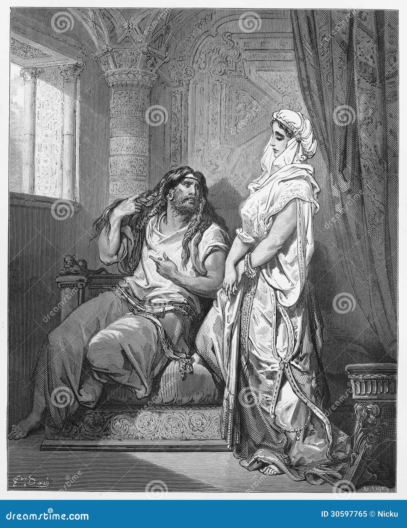 Samson and Delilah editorial image. Illustration of sketch 30597765