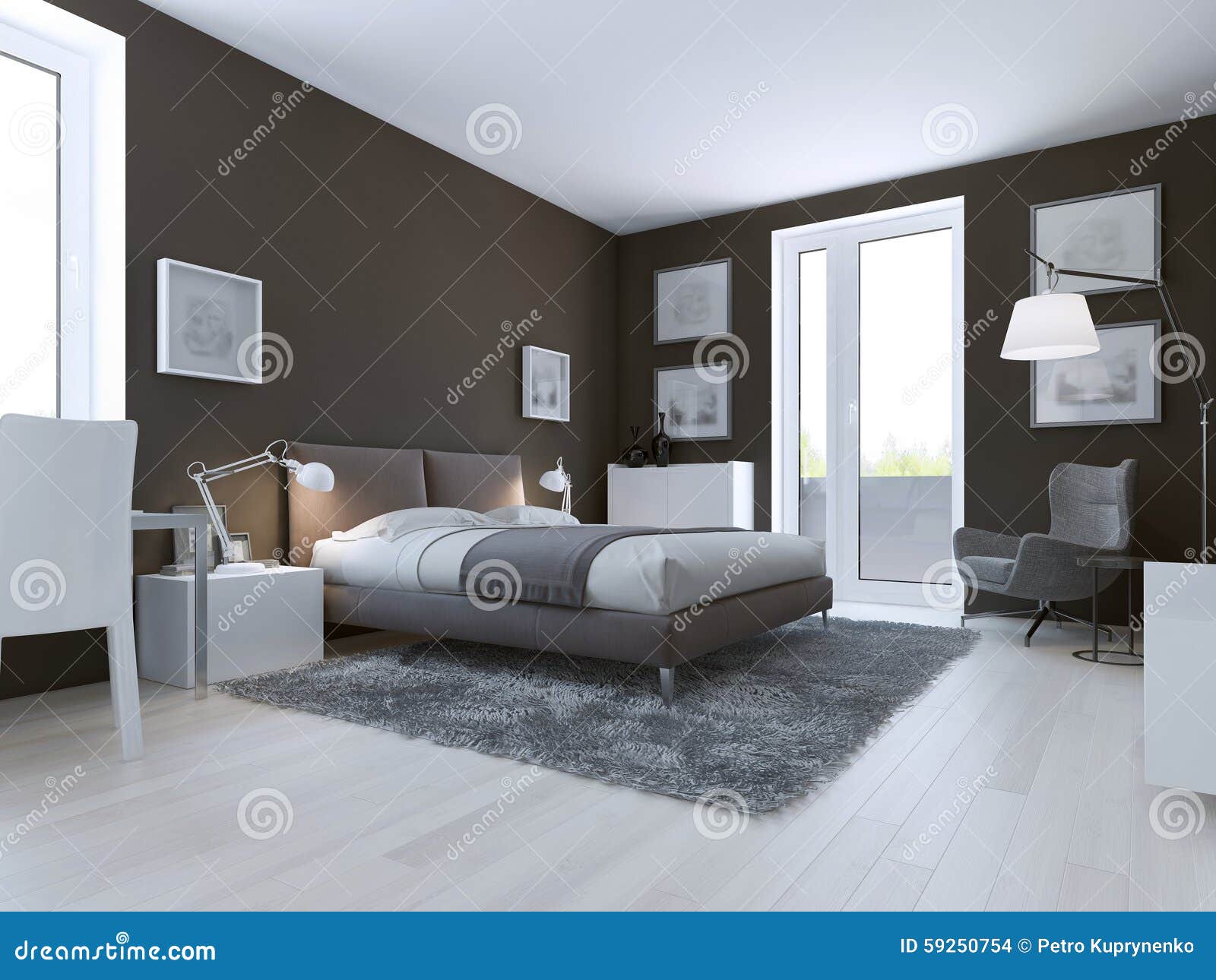 Samtida design för sovrum stock illustrationer bild: 59250754