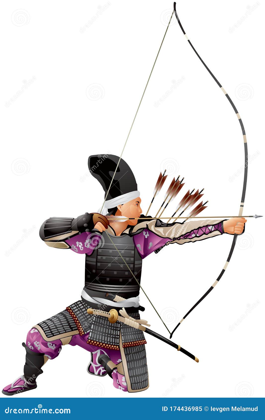 Samurai Archer Japan Warrior Bushi With The Bow Stock Vector Illustration Of Traditional Japan 174436985
