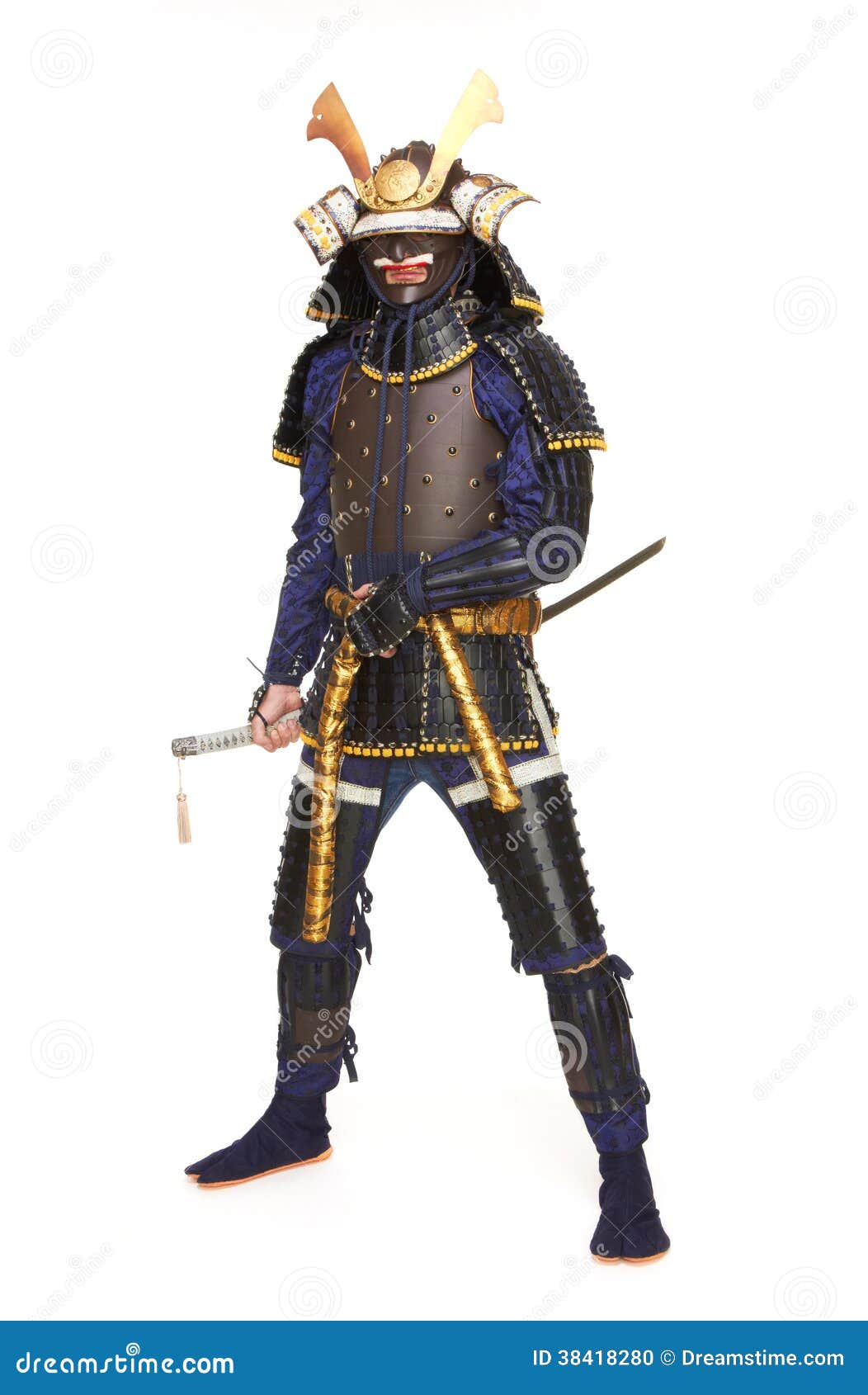 Samurai in armor stock photo. Image of position, samurai - 38418280
