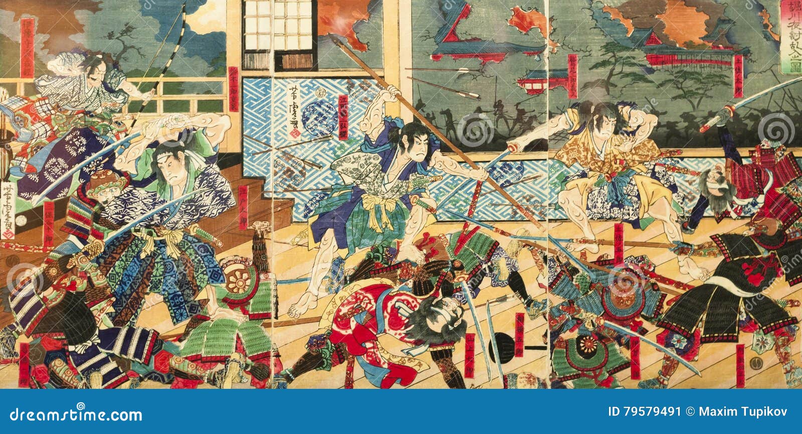samurai battle on old japanese traditional paintings
