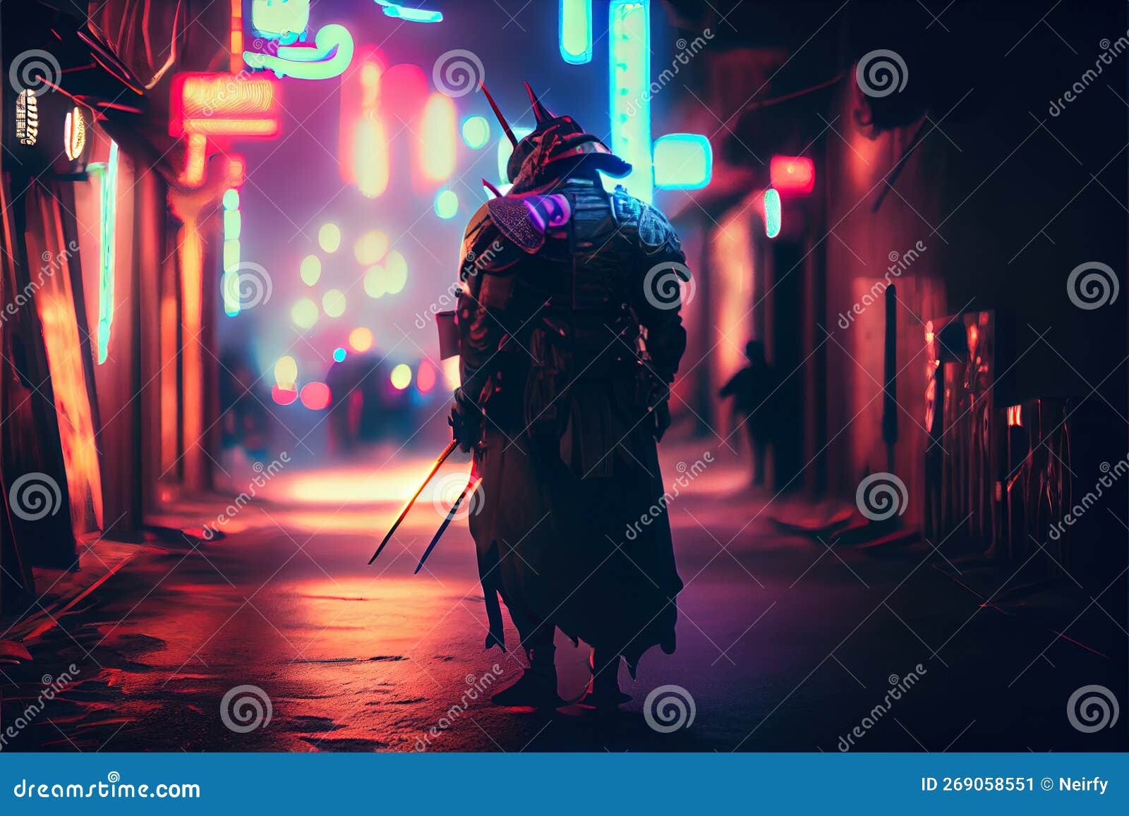 Neon Samurai Cyberpunk, HD wallpaper