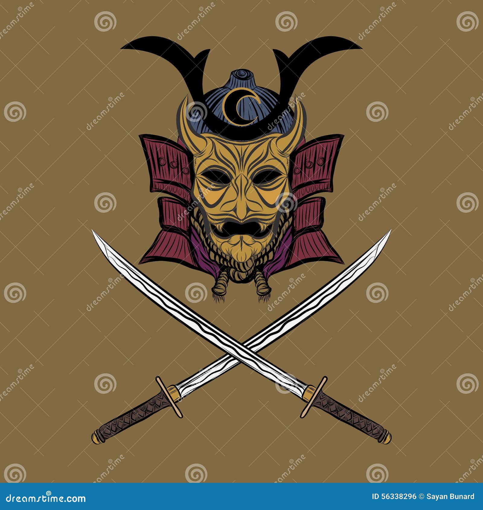 Black And White Ninja Samurai Helmet Wearing Skull Skeleton Head Design  Element Warrior Sword Japanese Katana