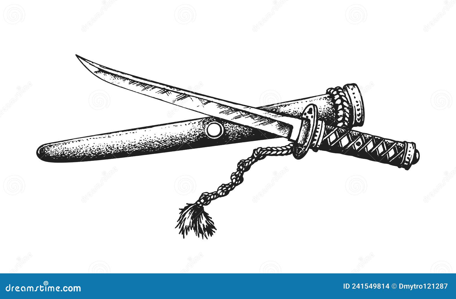 Samurai Warrior Tanto Sword or Dagger. Hand Drawn Vector Illustration Stock Vector - Illustration of design, artwork: 241549814
