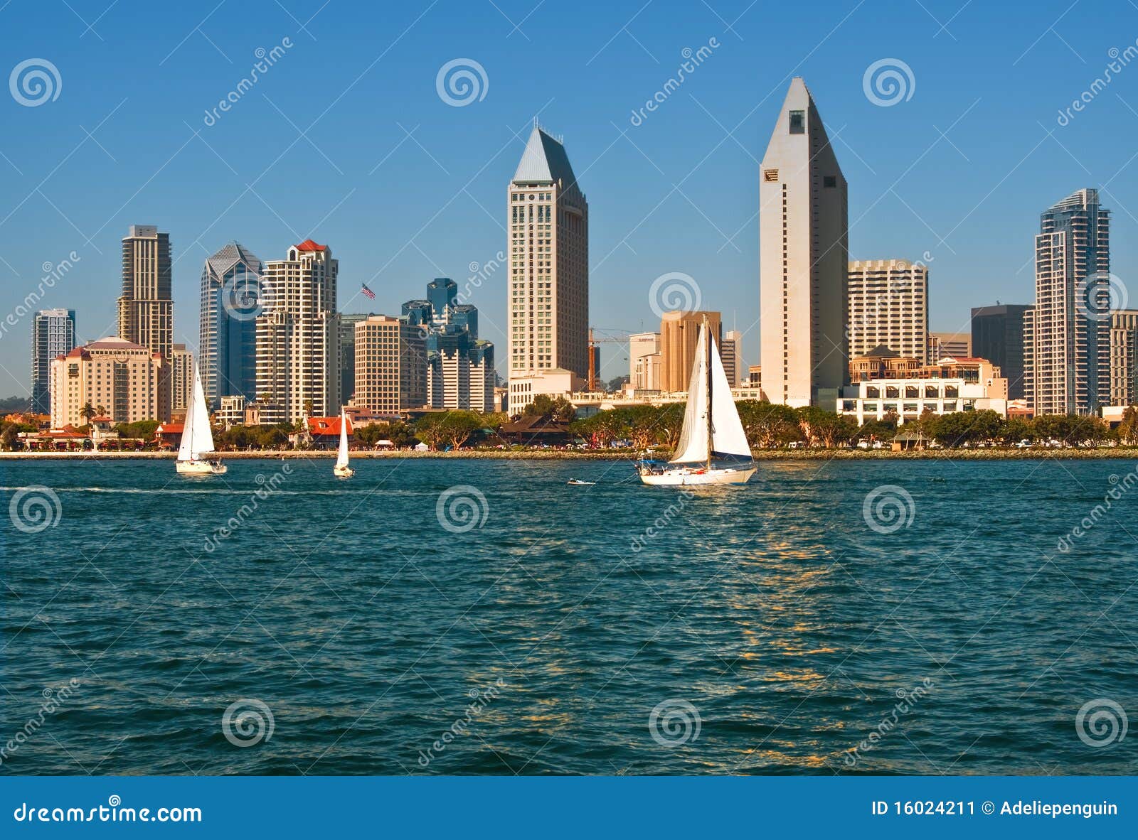 san diego skyline with sailboats, california