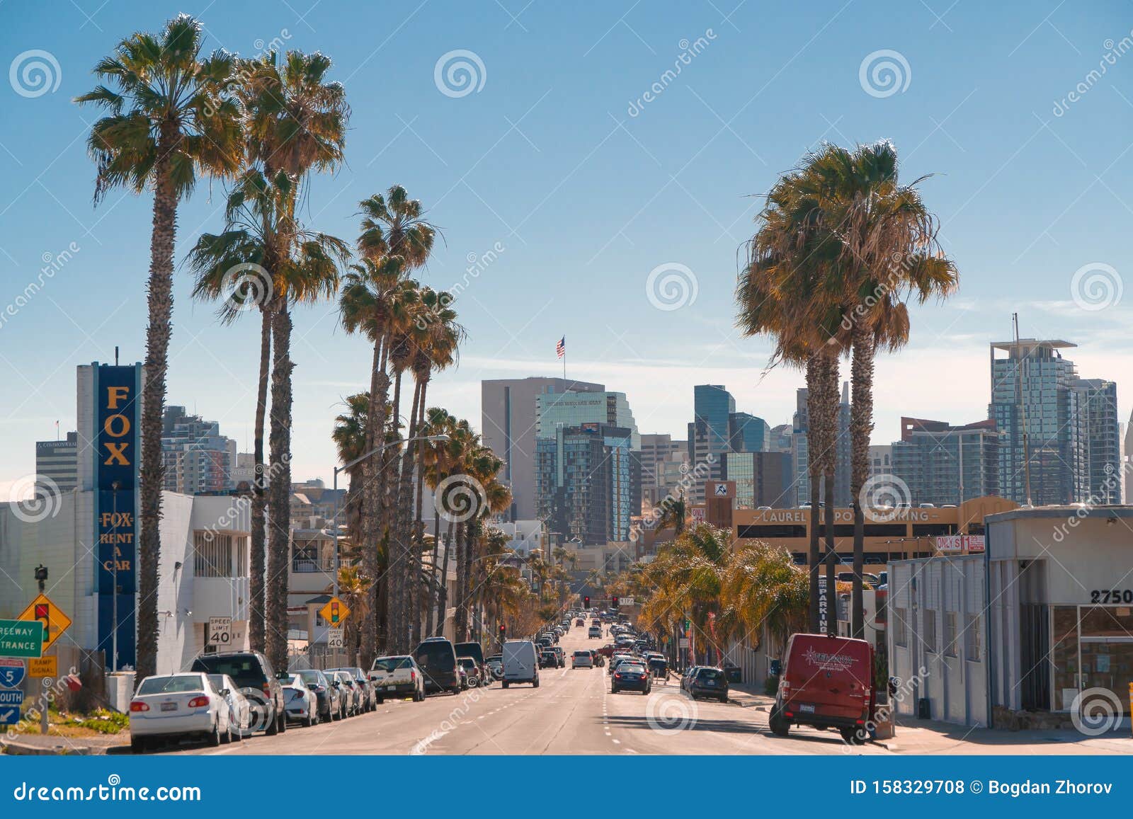 San Diego, USA, 2019. City Skyline with Palm Trees Editorial Stock ...