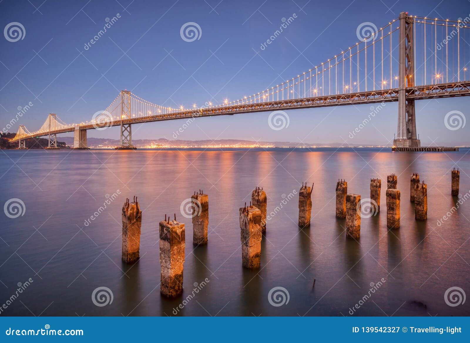 San Francisco Bay Bridge Stock Image Image Of Dusk