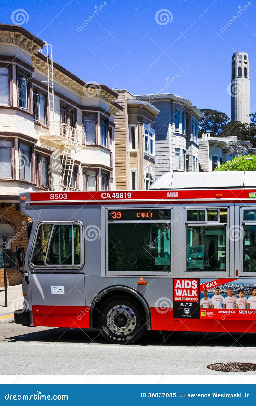 San Francisco Coit Tower Bus Imagen editorial Imagen de escénico