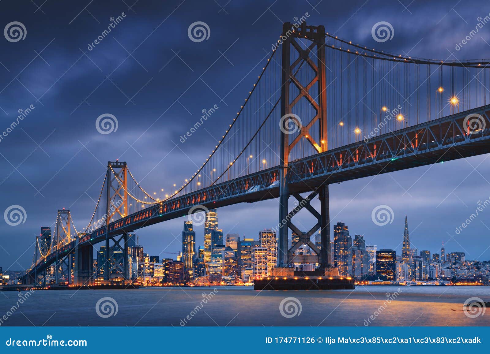 san francisco downtown with oakland bridge in foreground. california famous city sf. travel destination usa
