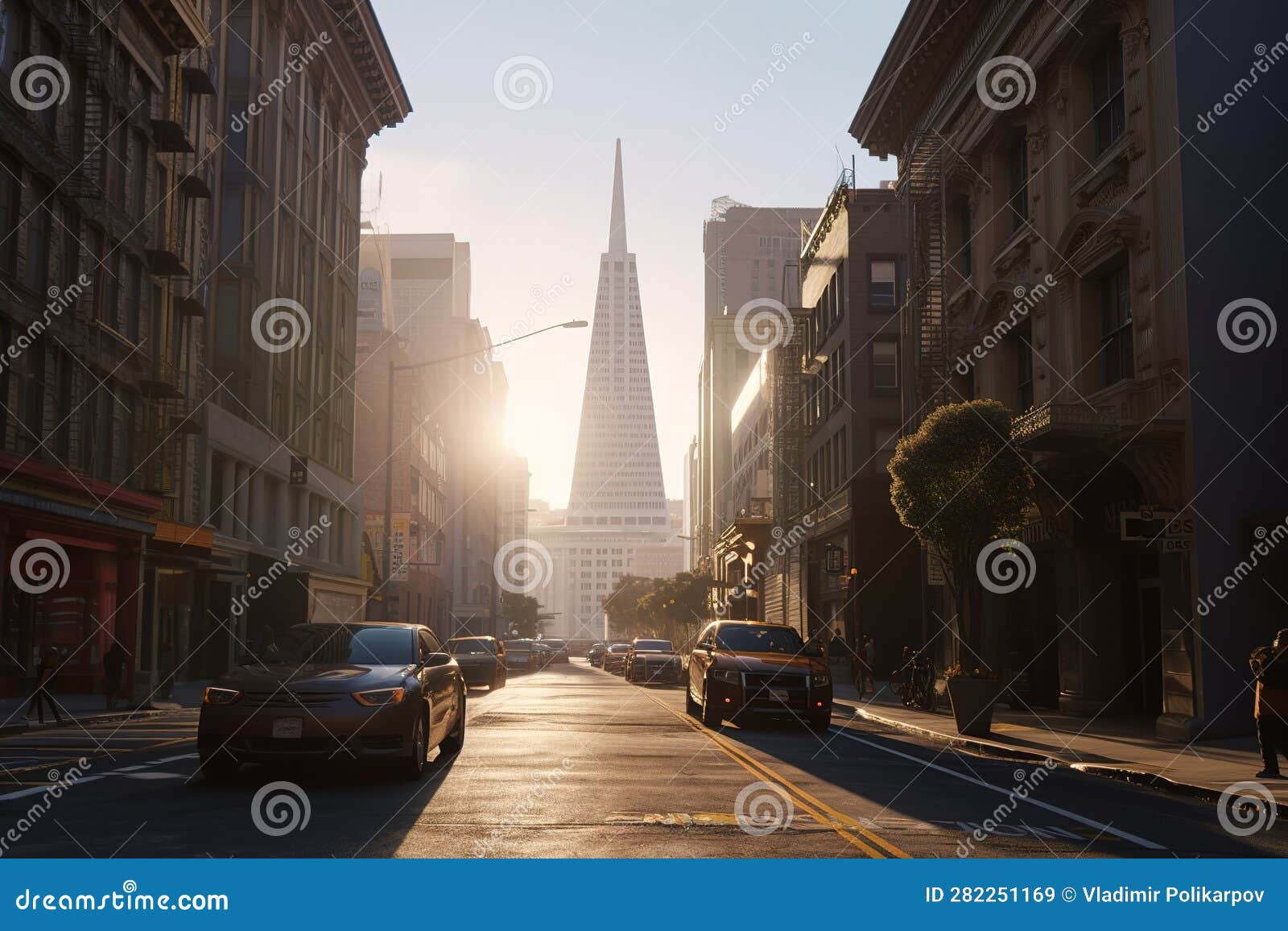 San Francisco Morning. Generated by AI Stock Illustration
