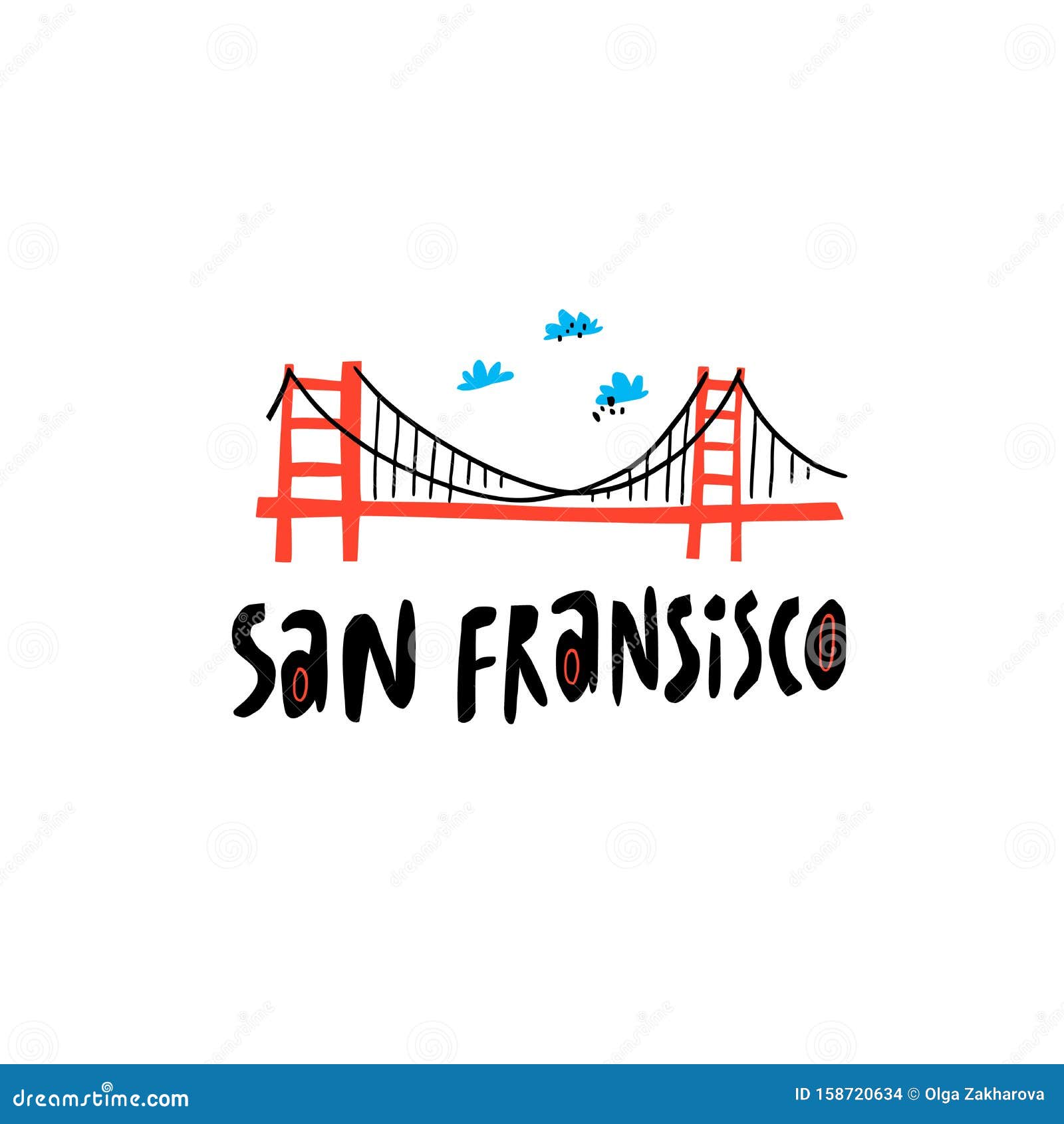 San Francisco Red Bridge Flat Hand Drawn Illustration Stock Vector -  Illustration of attraction, creative: 158720634