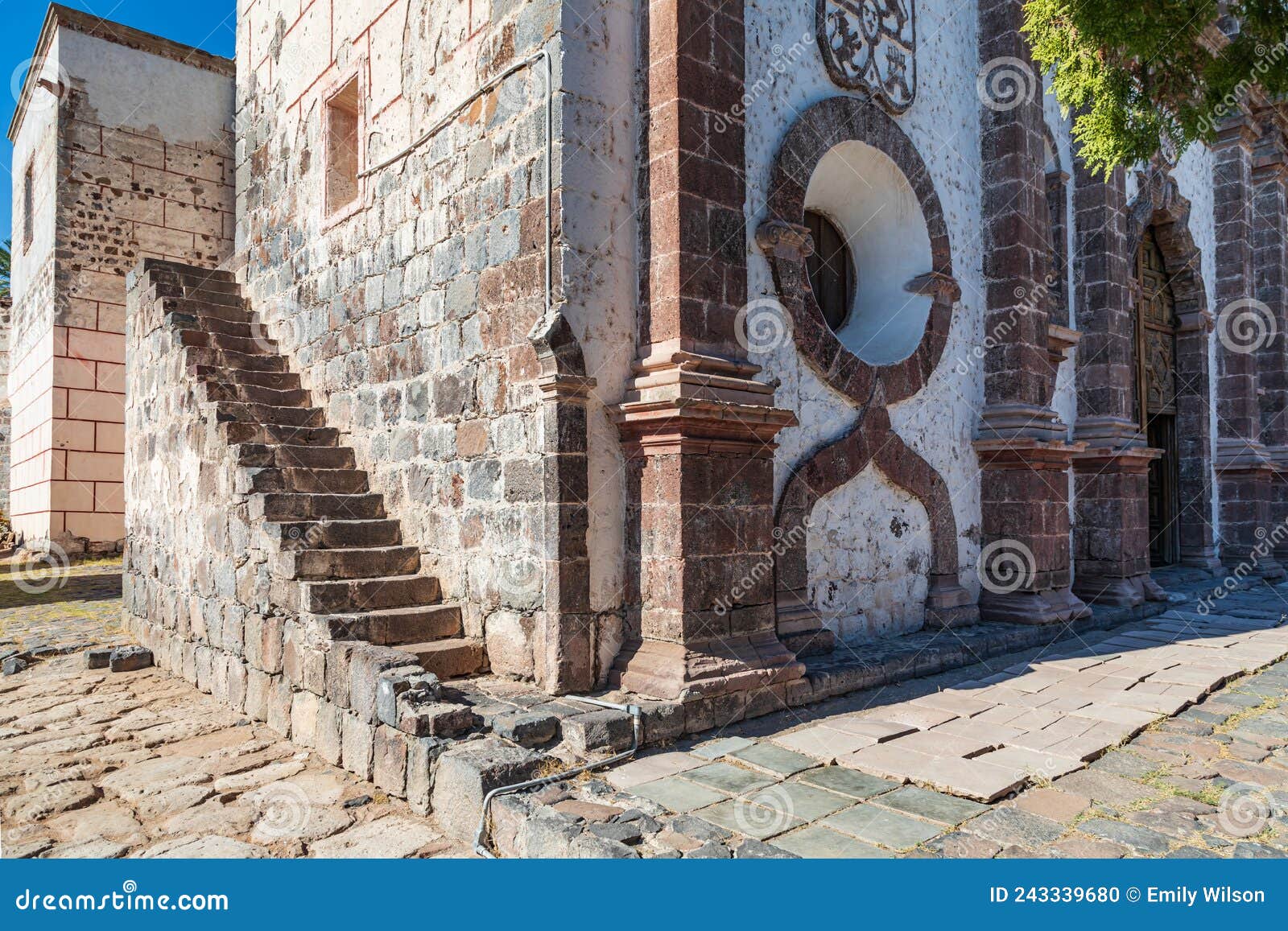 an outside stairway at the san ignacio mission