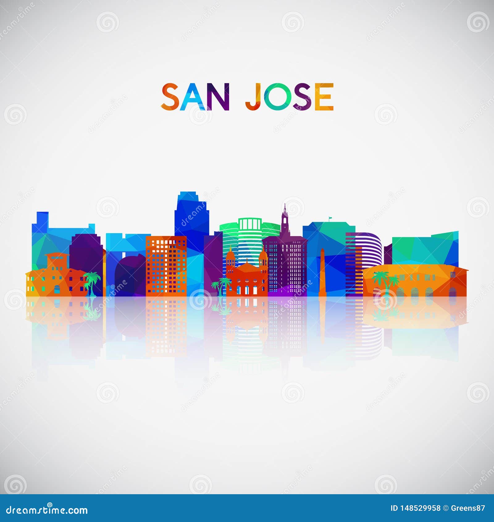 san jose skyline silhouette in colorful geometric style.