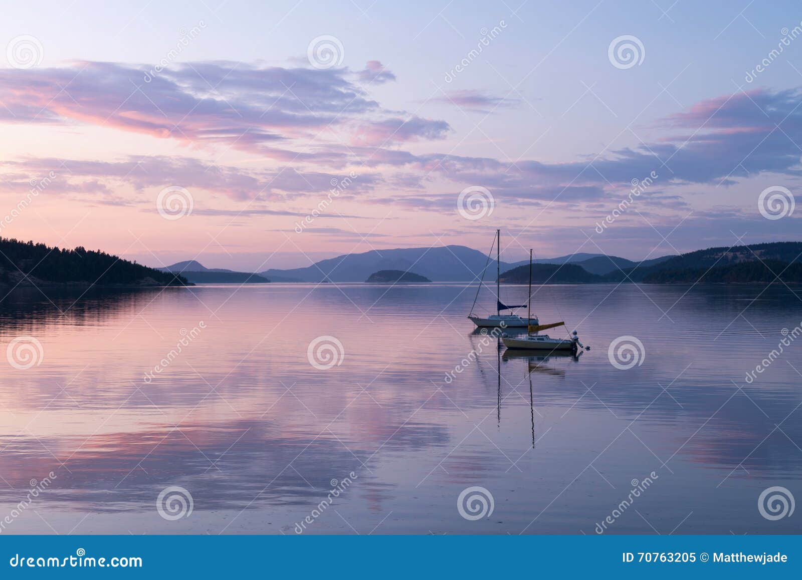 san juan islands at sunset.