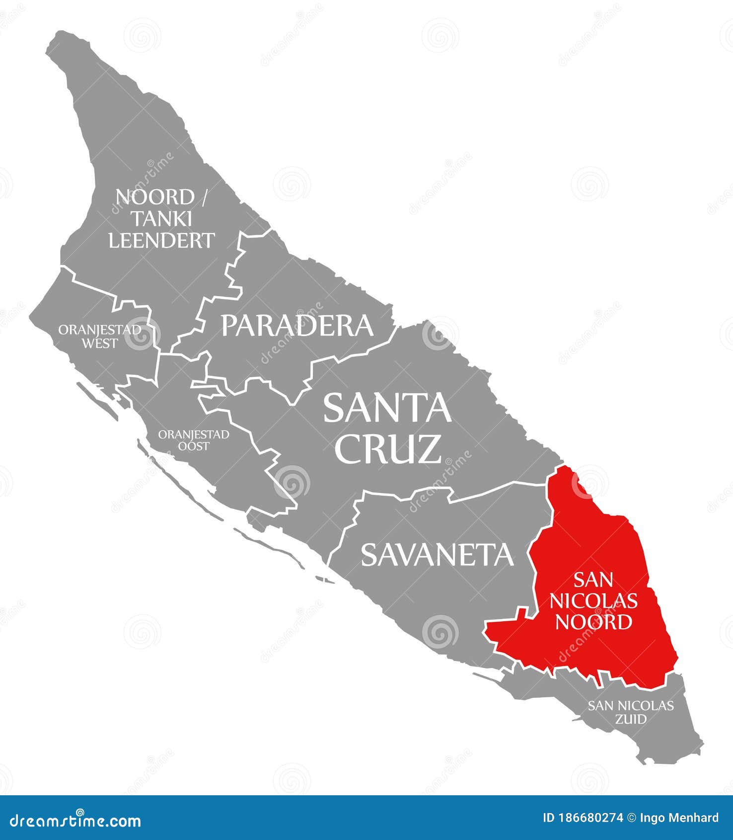 San Nicolas Noord Red Highlighted in Map of Aruba Stock Illustration