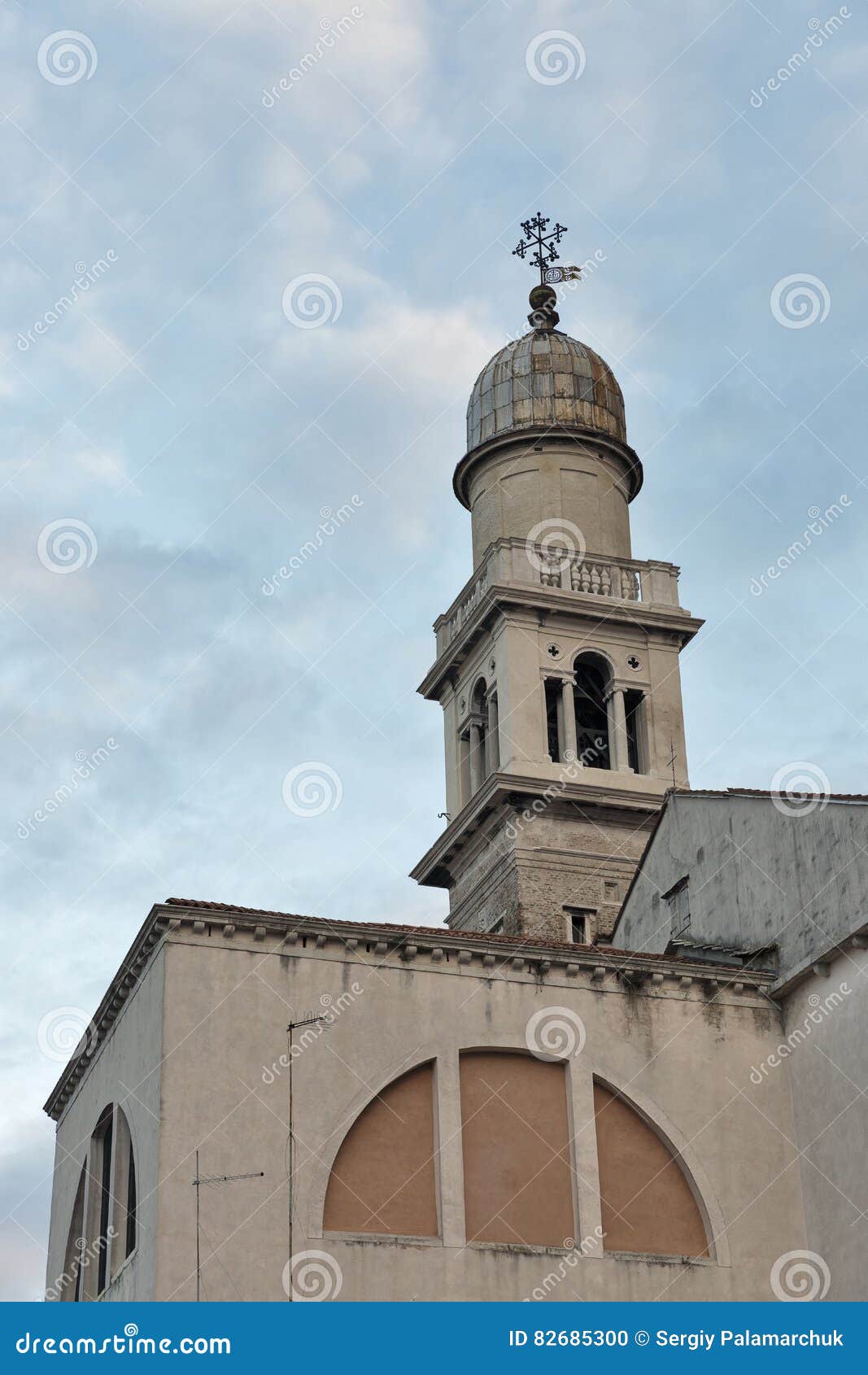 san pantalon church bell tower at sunset in venice, italy.