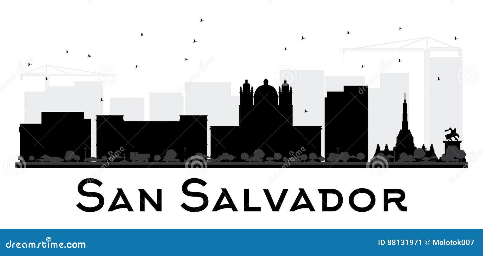 san salvador city skyline black and white silhouette.
