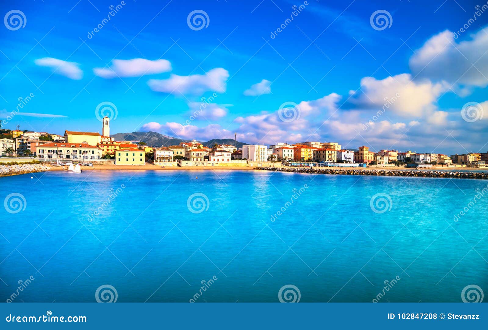 San Vincenzo Beach and Seafront Panoramic View. Tuscany, Italy. Stock ...