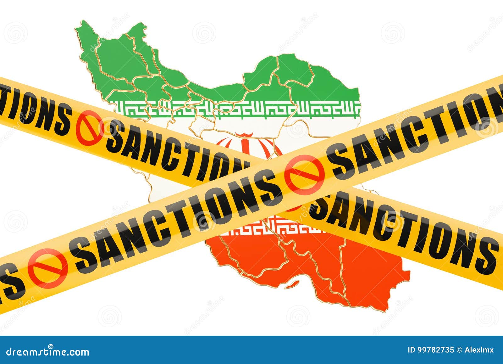 Sanctions Concept With Map Of Iran, 3D Rendering Stock Illustration