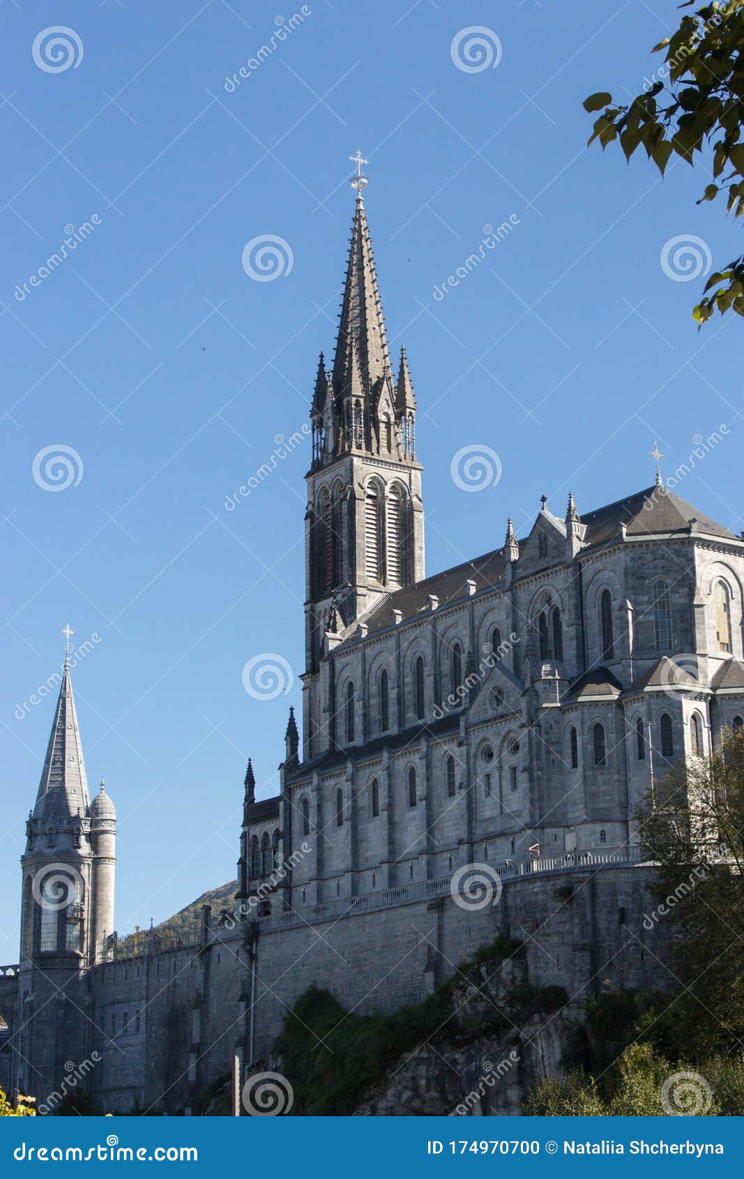 Sanctuary of Our Lady of Lourdes in France on Sunny Day. Lourdes ...