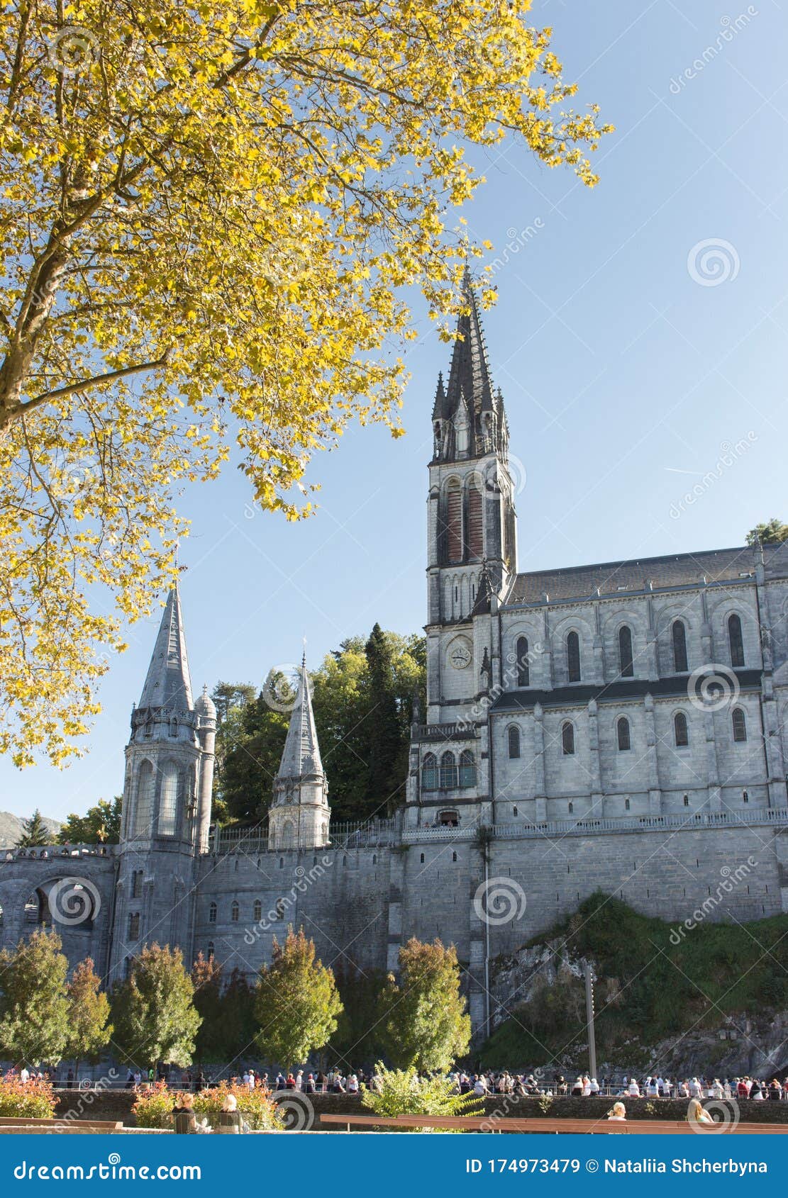 Sanctuary of Our Lady of Lourdes in France on Sunny Day. Lourdes ...