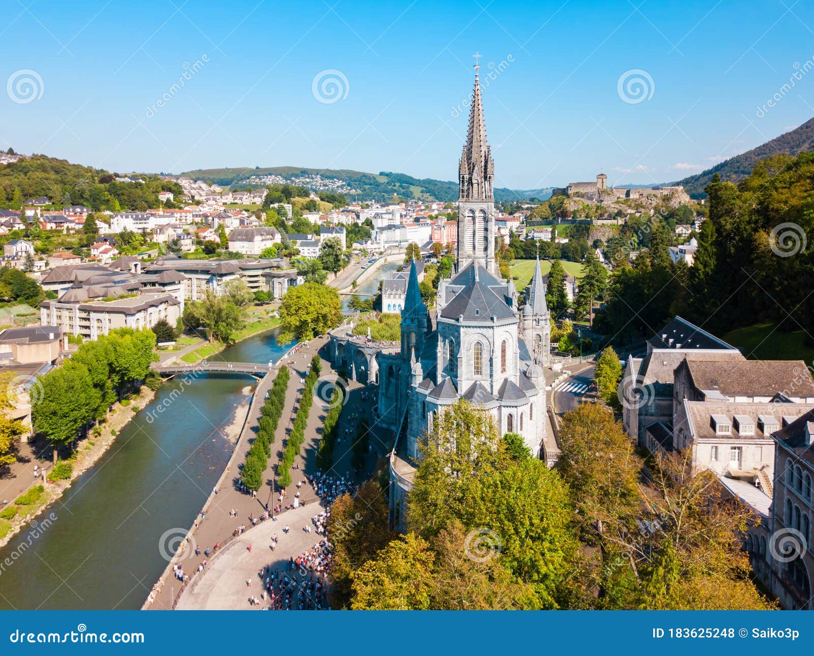 Sanctuary Our Lady Church, Lourdes Stock Photo - Image of fortress ...
