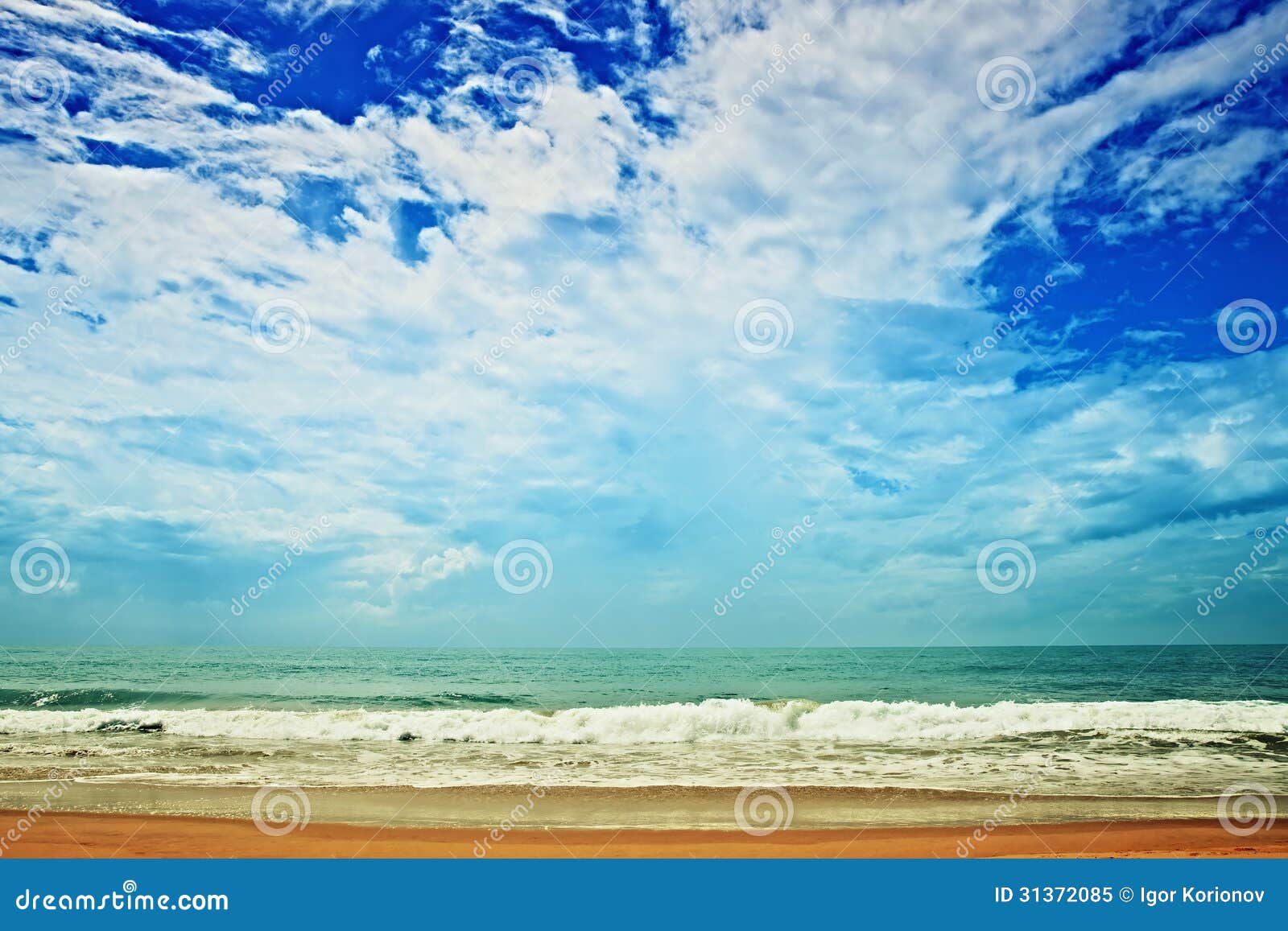 Sand Beach Ocean And Cloudy Sky Stock Image Image Of Coast Outdoors