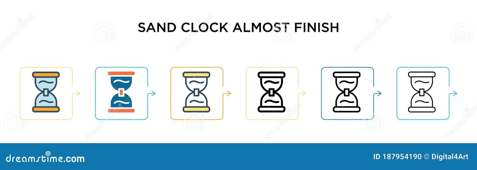 sand clock almost finish  icon in 6 different modern styles. black, two colored sand clock almost finish icons ed in