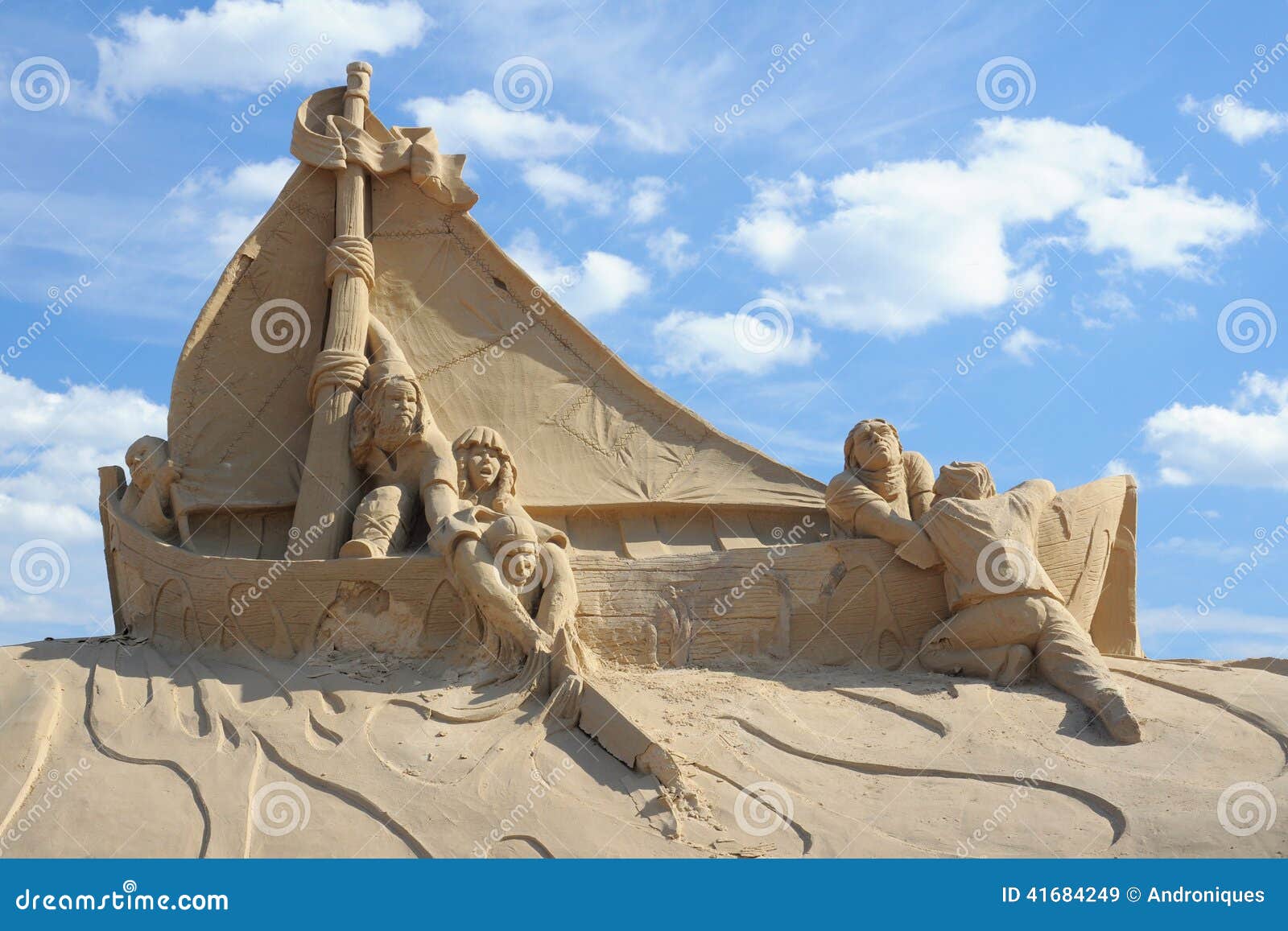 Sand Sculpture: Saving People in Sail Boat Editorial Stock Image ...