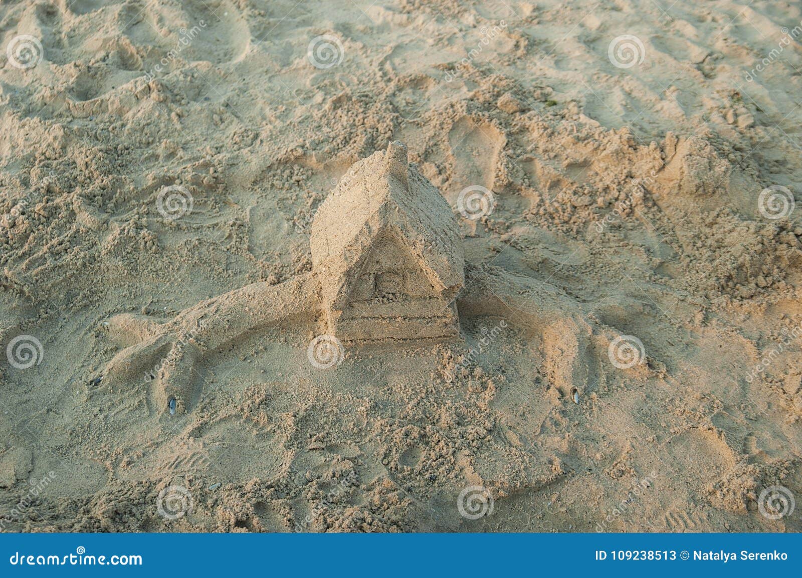 Sand Sculpture on the Sea Beach in Summer Sunset Stock Image Image of