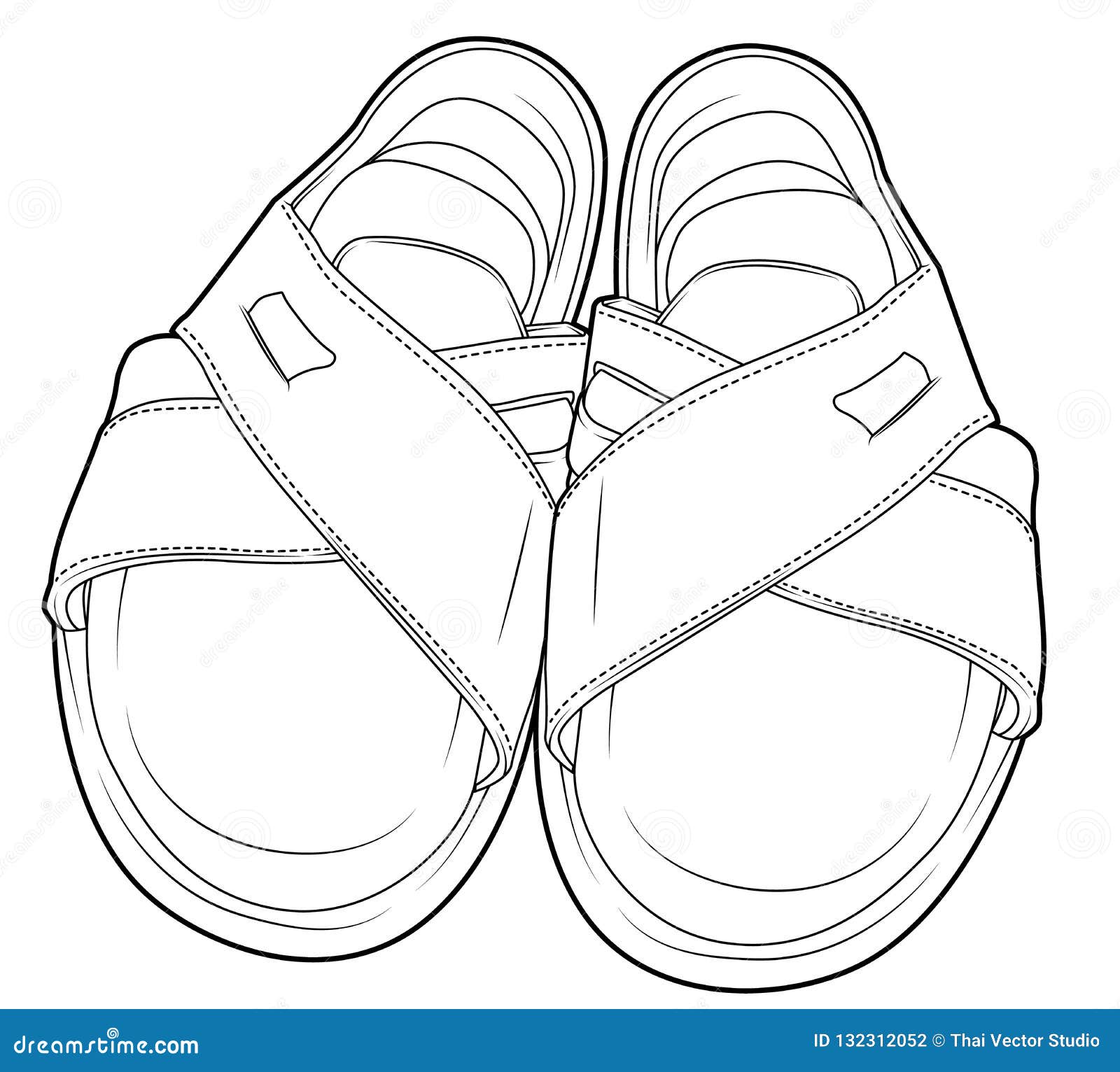 Sandal Leather Shoes Line Draw Stock Illustration - Illustration of ...