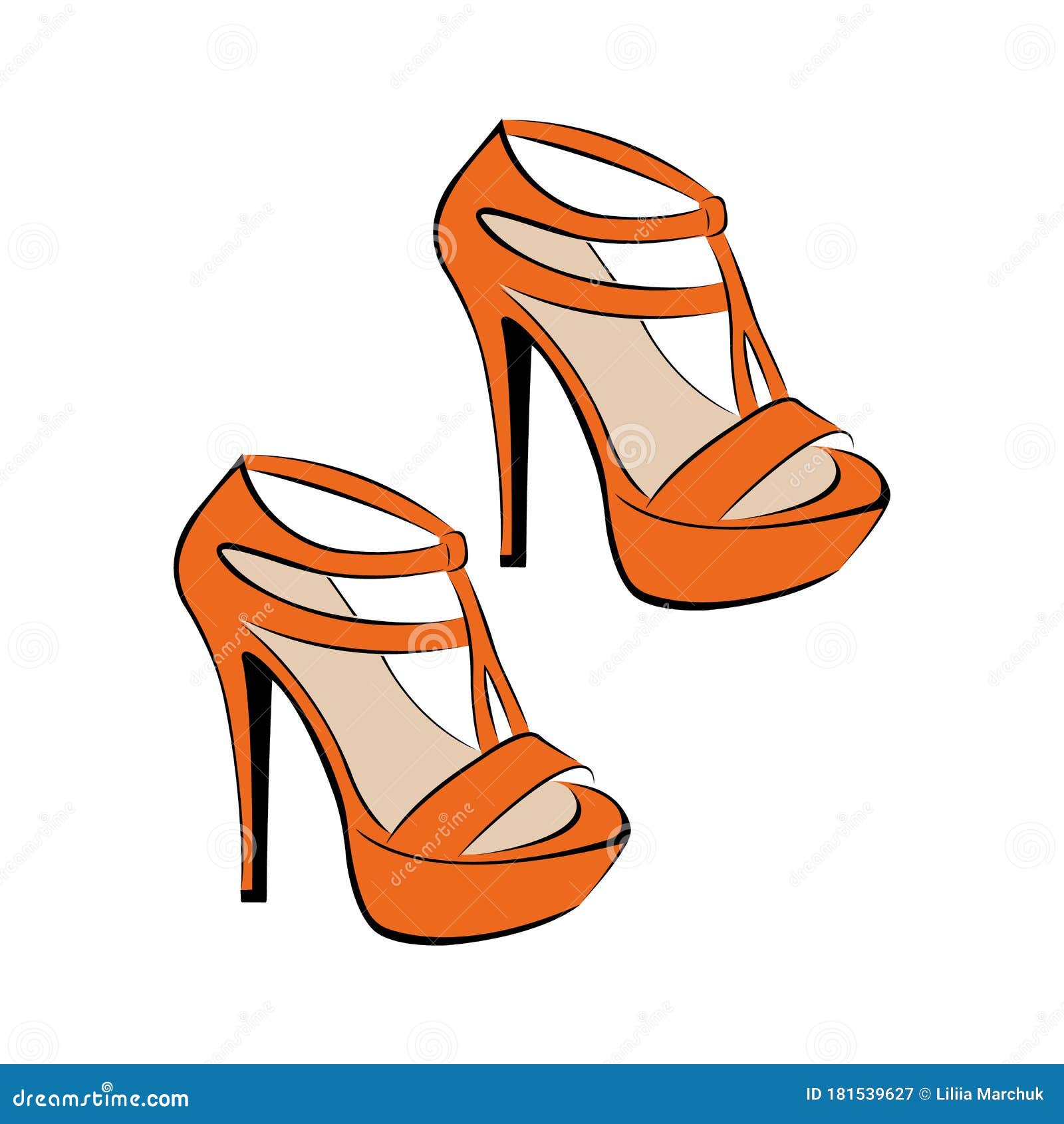 Sandalias De Tacón Naranja De Y Una Plataforma. Zapatos Abiertos. Diseño Adecuado Para Iconos Ilustración del Vector - Ilustración de modelo, encanto: 181539627