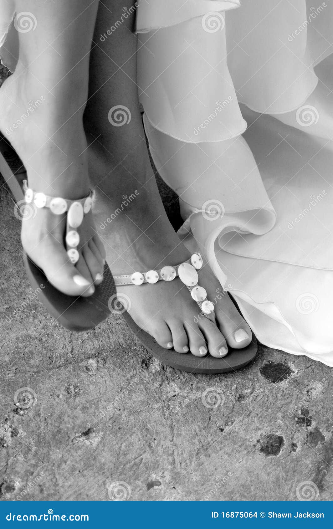 sandals on bride's feet