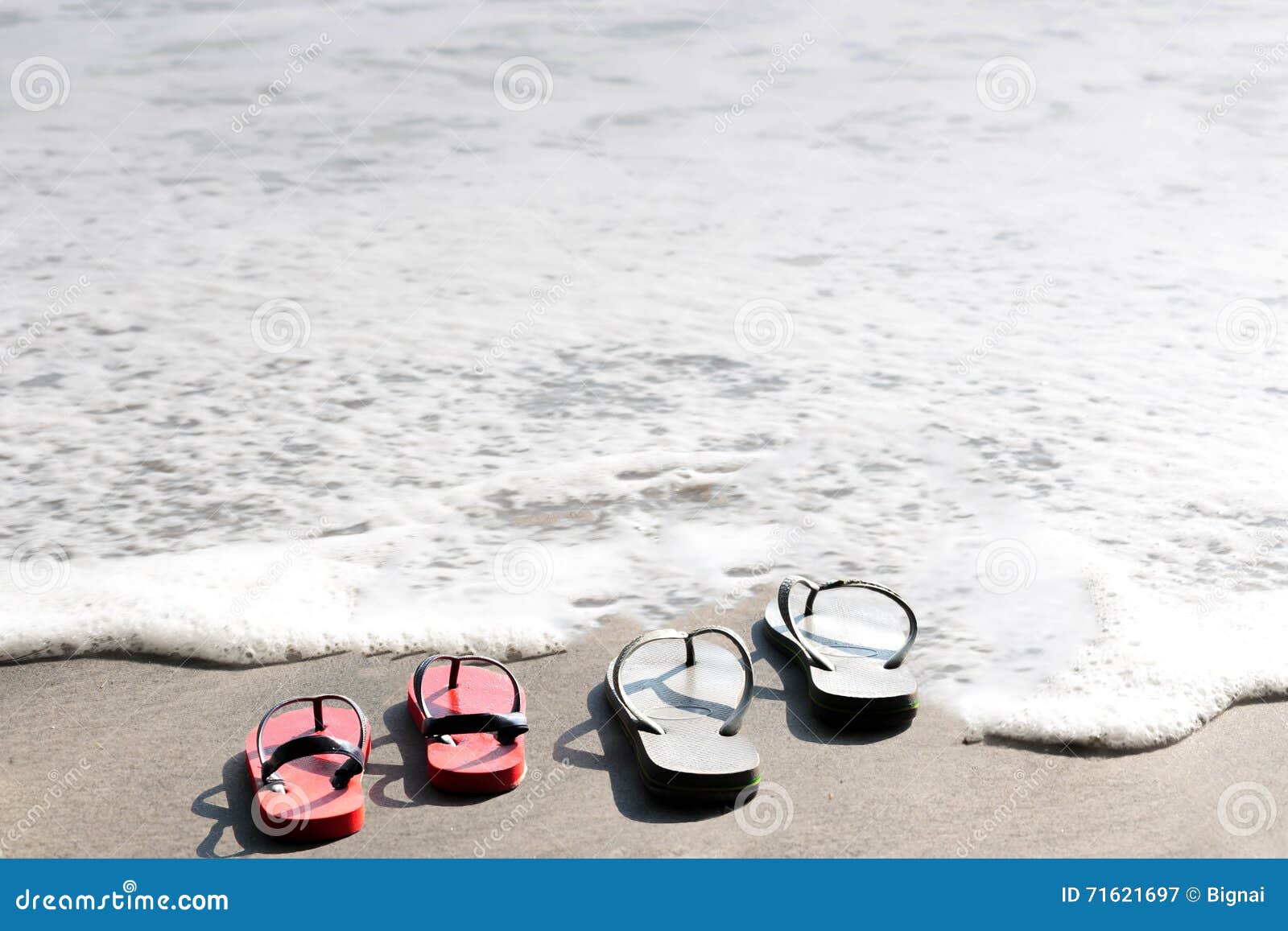 Sandals Flip Flops on the Beach Stock Image - Image of background, gear