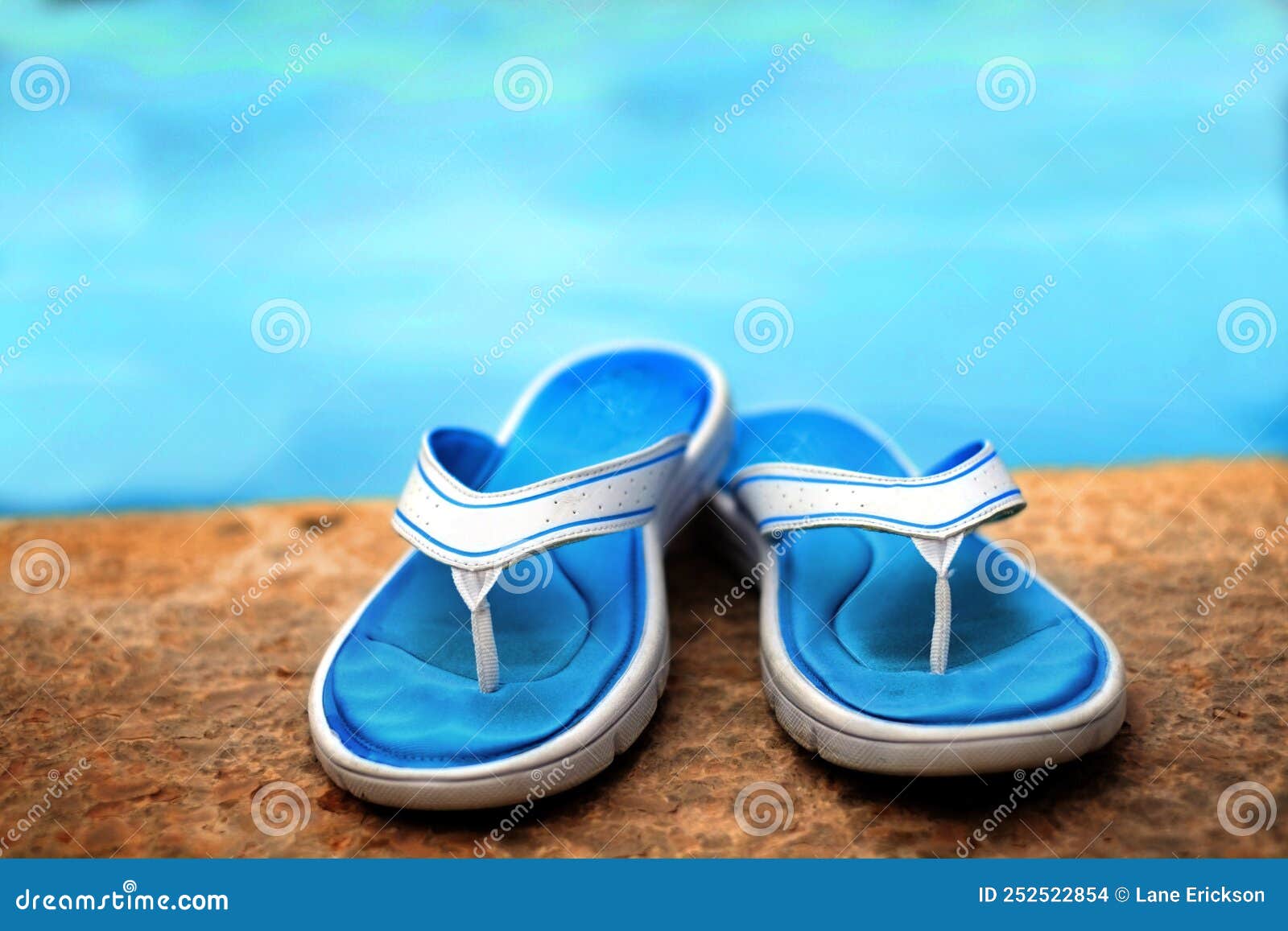 Sandals Flip Flops Next To Clear Swimming Pool Blue Water Stock Photo ...